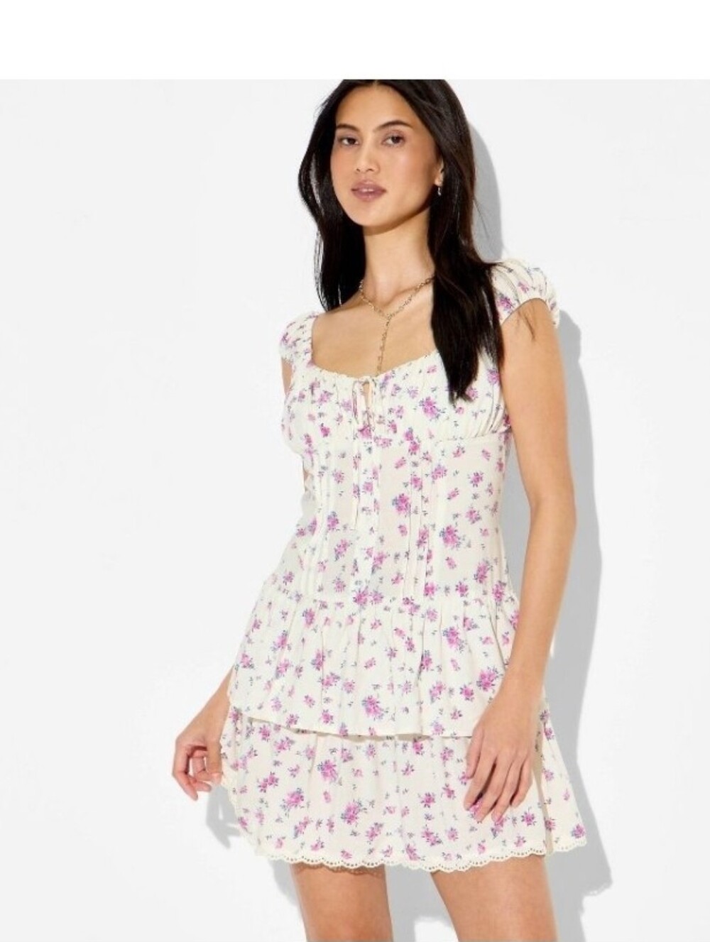 Wild Fable Women's Cap Sleeve Mini A-Line Dress, White Floral Size S